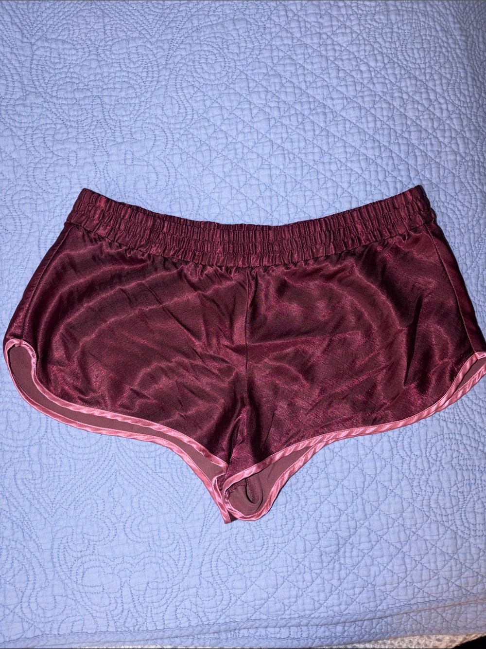 Victoria's Secret Satin Lounge Shorts in Burgundy with Pink Trim